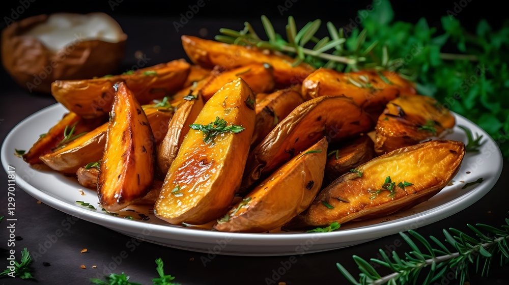 Crispy Roasted Sweet Potato Wedges with Fresh Herbs Crispy Roasted Sweet Potato Wedges with Fresh Herbs
