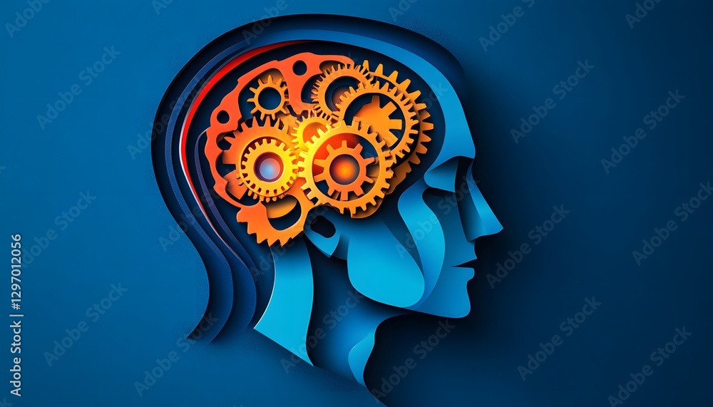 Obraz premium Conceptual artwork displays a mechanical brain inside a human head