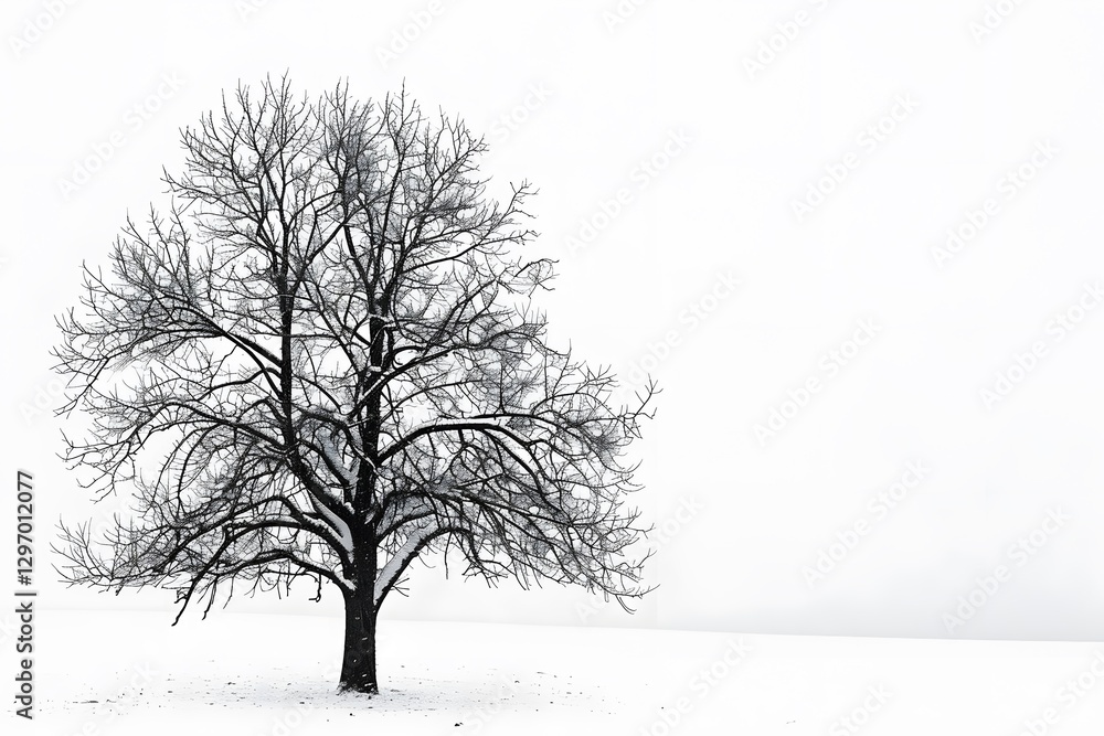 Fototapeta premium striking dark tree silhouette against white sky highlighting simplicity and contrast. generative ai