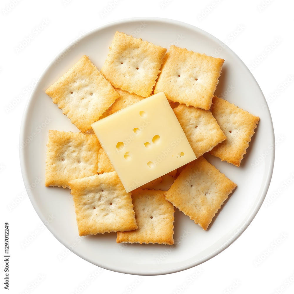 Delicious Cheese Block on Crispy Crackers with Elegant Presentation Delicious Cheese Block on Crispy Crackers with Elegant Presentation