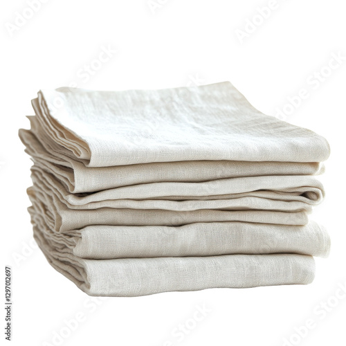Neatly Stacked Natural Linen Napkins on a Light Background