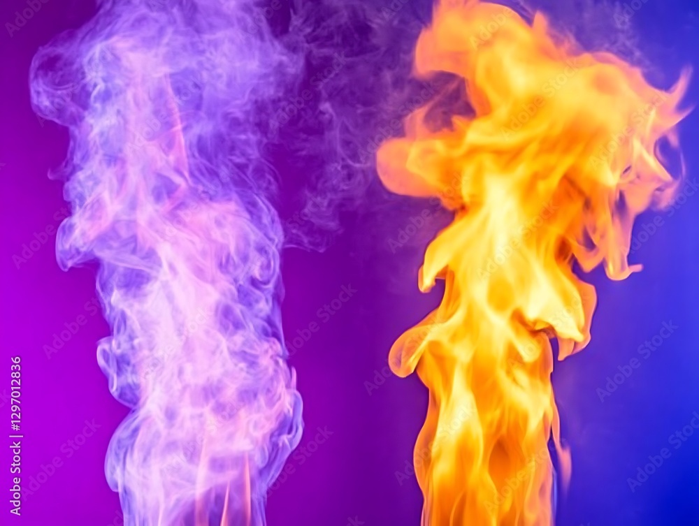 Obraz premium Two flames rising against a vibrantly colored gradient background