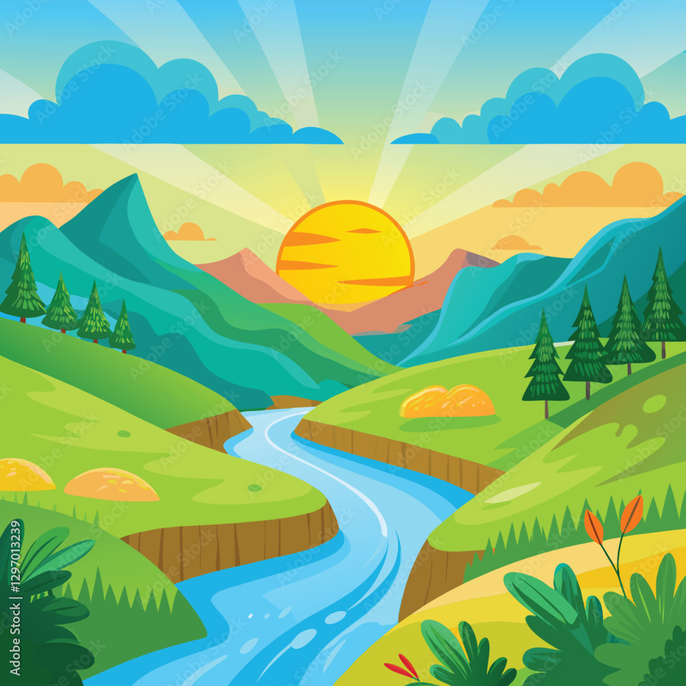 Obraz premium Mountain Valley Sunrise