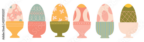 Easter eggs with a pattern in an egg cup.