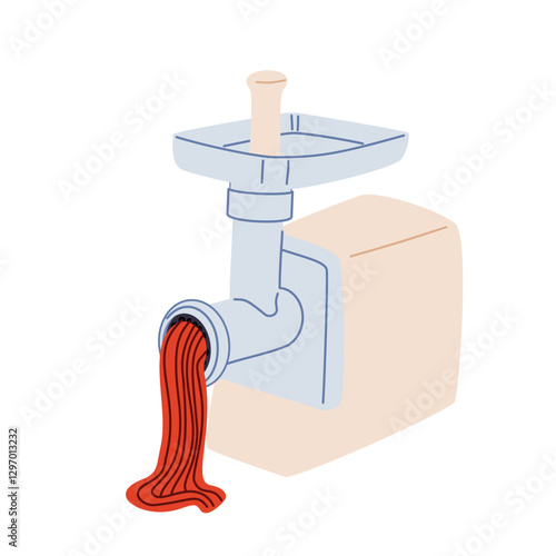 Meat in a meat grinder. Kitchen appliance.