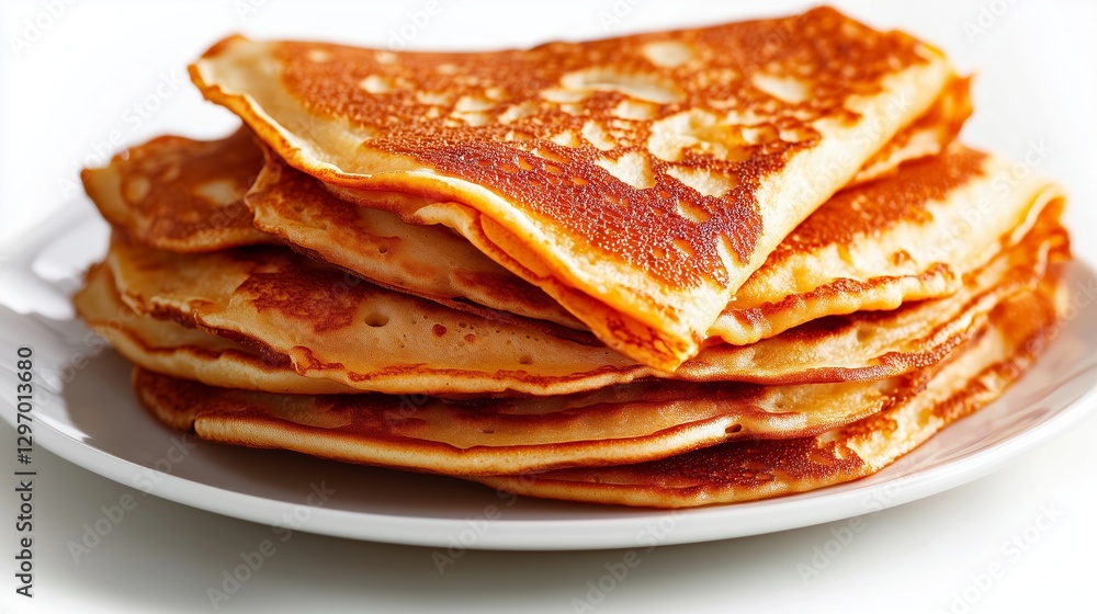 Golden Stack of Pancakes: A close-up shot of a mouthwatering stack of golden-brown pancakes, served on a simple ceramic plate, ready to be enjoyed. Golden Stack of Pancakes: A close-up shot of a mouthwatering stack of golden-brown pancakes, served on a simple ceramic plate, ready to be enjoyed.