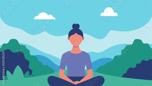 Visualization Exercise A person visualizing a serene landscape in front of them highlighting the power of mental imagery to cultivate calmness and positive feelings.