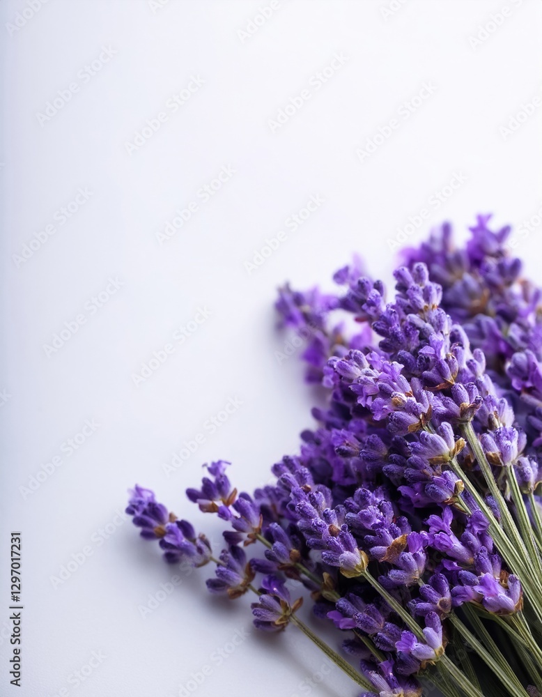 Fototapeta premium Lavender bouquet arranged on a light background showcasing rich purple hues and delicate blooms
