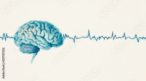 Brain Illustration with Heartbeat Line photo