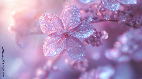Beautiful pink flower blossom with dew drops soft light nature photography macro bloom vivid fresh