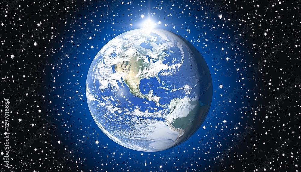 A vibrant planet Earth surrounded by a starry cosmic backdrop A vibrant planet Earth surrounded by a starry cosmic backdrop