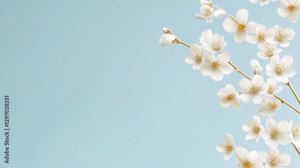 A blue sky with a white flower on a branch. The flower is the main focus of the image A blue sky with a white flower on a branch. The flower is the main focus of the image
