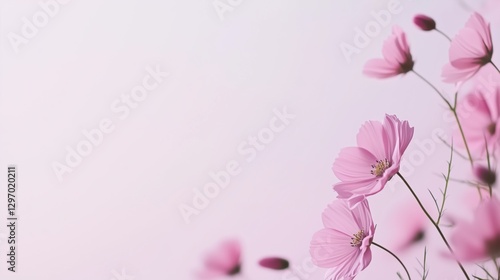 A close up of a bunch of pink flowers with a white background. The flowers are in full bloom and the background is a light pink color. Concept of beauty and tranquility