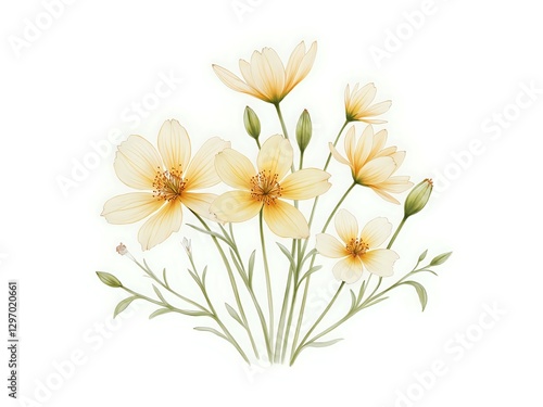 Beautiful arrangement of delicate yellow blooms and green foliage