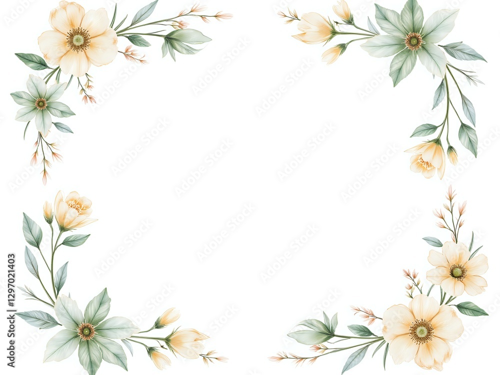 Delicate floral border design with soft blossoms and greenery Delicate floral border design with soft blossoms and greenery