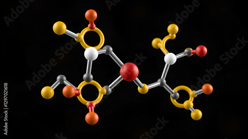 Harmaline indole alkaloid molecule. Found in Syrian rue (Peganum harmala). 3D rendering. Atoms are represented as spheres with conventional color coding. photo