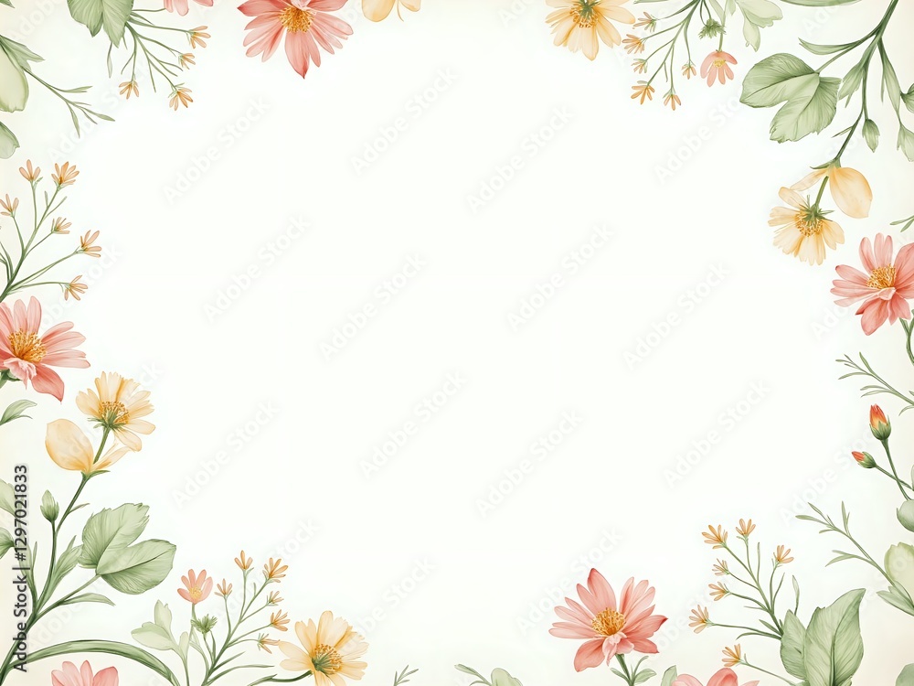 A delicate floral frame with soft pastel blooms A delicate floral frame with soft pastel blooms