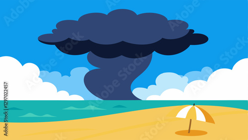 Sandy Beach and Storm Cloud A sunny beach scene with an ominous storm cloud above illustrating that while times may be good one should prepare for unexpected challenges.