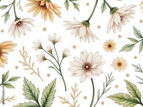 Delicate floral pattern with muted tones and soft petals