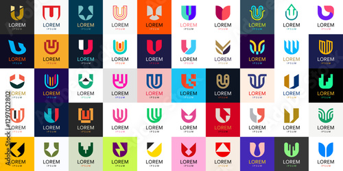 Logos collection with letter U. Geometric abstract logos. Icon design

