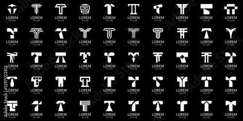 Logos collection with letter T. Geometric abstract logos. Icon design
