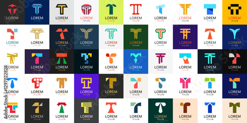 Logos collection with letter T. Geometric abstract logos. Icon design
