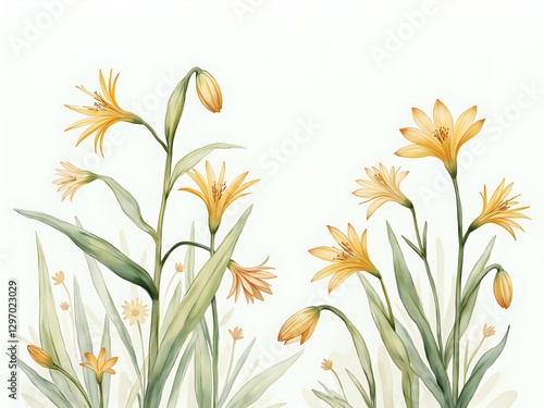 Delicate yellow flowers in an ethereal garden