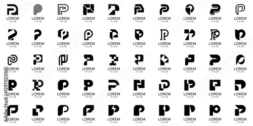 Logos collection with letter P. Geometric abstract logos. Icon design
