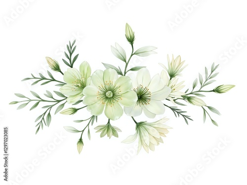 Delicate white floral arrangement with leafy accents