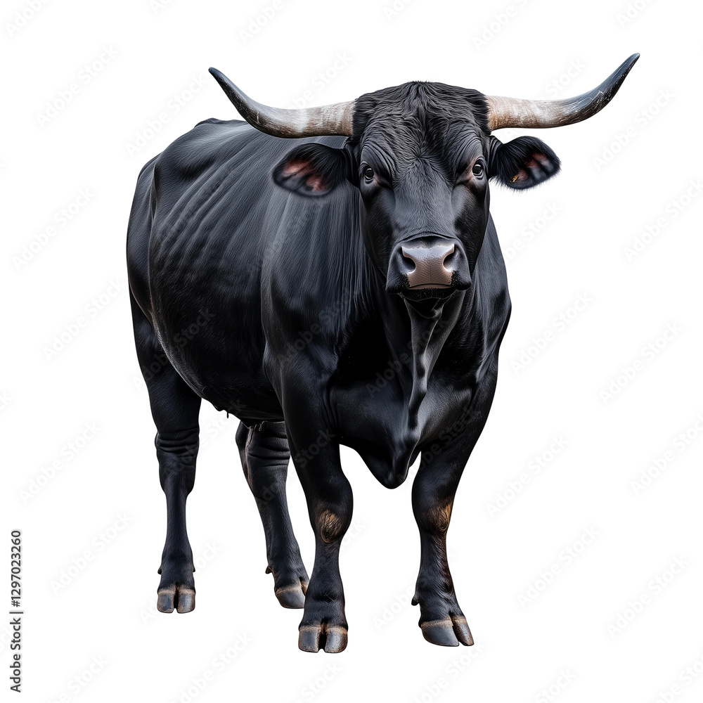 Naklejka premium Realistic Illustration of a Black Bull isolated on white or transparent background, png. Easy to place on any other background