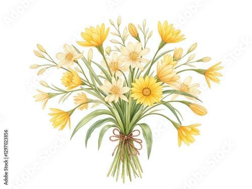 Charming bouquet of yellow and white flowers in a delicate arrangement