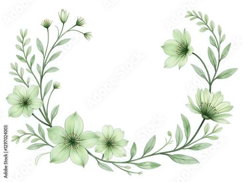 Gentle green floral wreath with delicate details