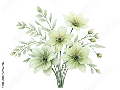 Delicate green floral bouquet on a crisp white background