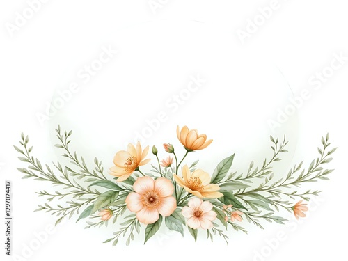 Delicate floral motif with soft hues and greenery