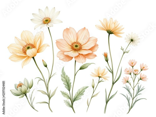 Elegant floral illustrations of soft pastel flowers