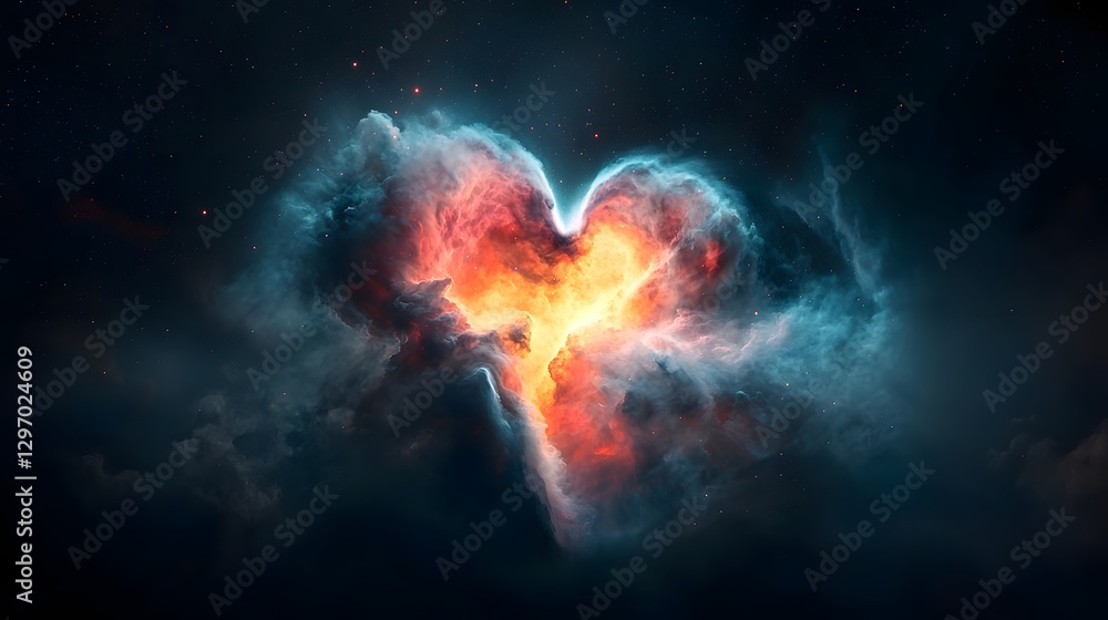 Romantic glowing galaxy nebula forming heart shapes on the edges of a deep cosmic space backdrop Vibrant and ethereal interstellar composition with a dreamlike surreal atmosphere Romantic glowing galaxy nebula forming heart shapes on the edges of a deep cosmic space backdrop Vibrant and ethereal interstellar composition with a dreamlike surreal atmosphere