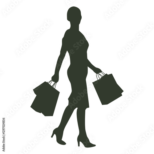 Silhouette Shopping Spree: A stylized silhouette of an elegant woman walking with shopping bags, conveying the essence of consumerism and retail therapy.