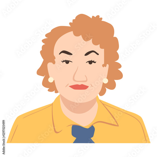 Elegant Illustration of a Woman's Portrait: A beautifully illustrated depiction of a mature woman. The focus is on the portrait of a woman with her curly hair, wearing a collared shirt.