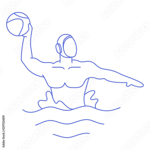 Water Polo Player Action Line Art: Capturing the energy of a water polo player in mid-throw, a dynamic illustration.