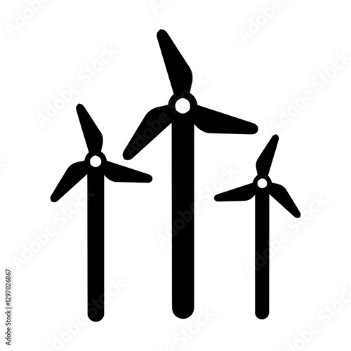 Renewable Energy Icons: Three stylized windmills stand tall against a clean backdrop, symbolizing sustainable energy and environmental consciousness.