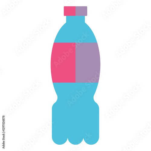 Plastic Bottle Icon: A vibrant illustration of a plastic bottle with a colorful label, perfect for representing refreshment, packaging design, or recycling concepts. 