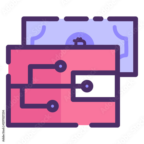 Digital Wallet Icon: A vector illustration of a digital wallet, featuring a sleek, modern design with a stylized currency note, symbolizing modern finance. 