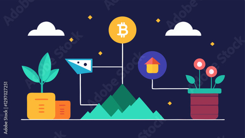 These can serve as a useful starting point to create engaging vector illustrations for the concept of crypto yield farming in a DeFi context.