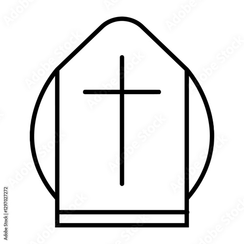 Symbol of Faith: A minimalist illustration of a bishop's mitre with a prominent cross, representing faith, spirituality, and the role of religious leadership. 