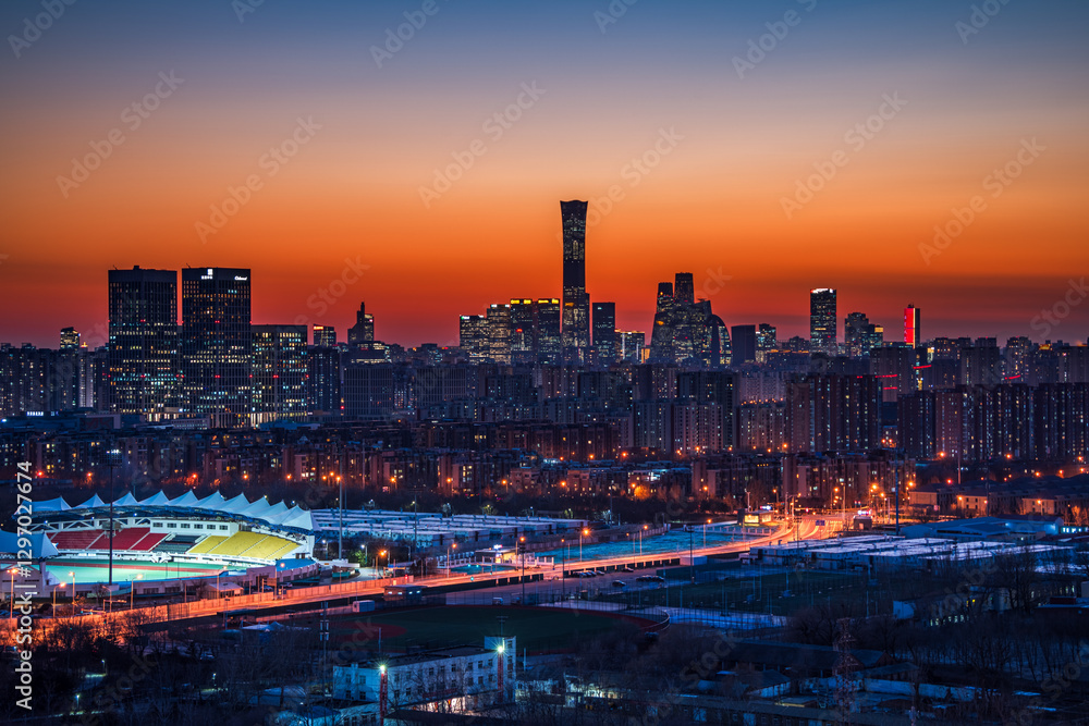 Fototapeta premium The vitality of urban sports in Beijing, China under the night sky