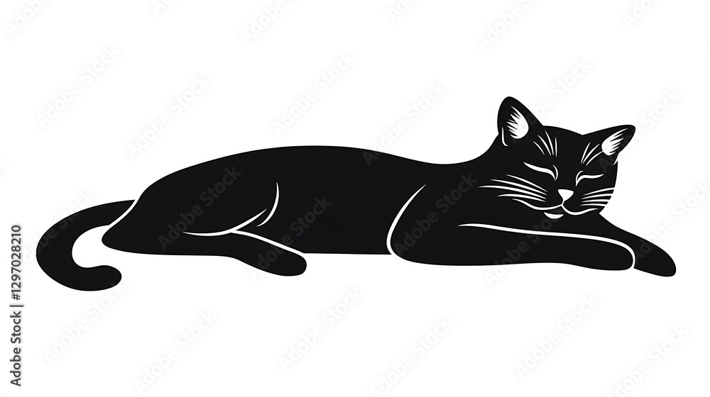 Naklejka premium Sleeping black cat silhouette