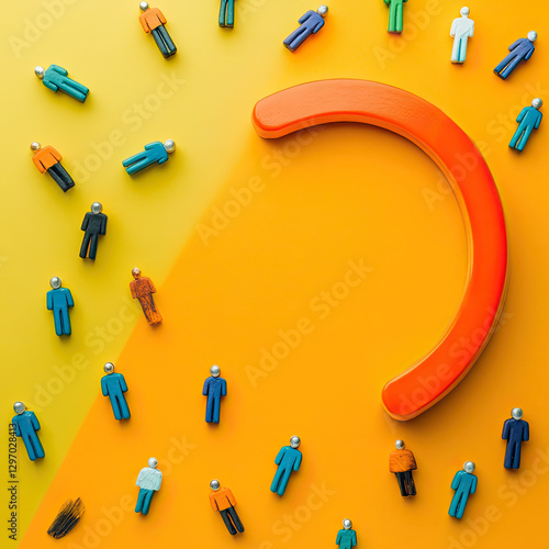 Magnet attracting people traffic on color background, top view with space for text. Marketing concept. High quality photo