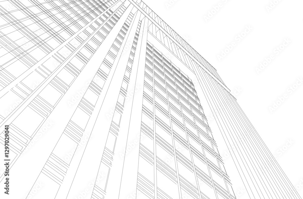 Fototapeta premium Modern Architectural Wireframe. Futuristic building perspective 