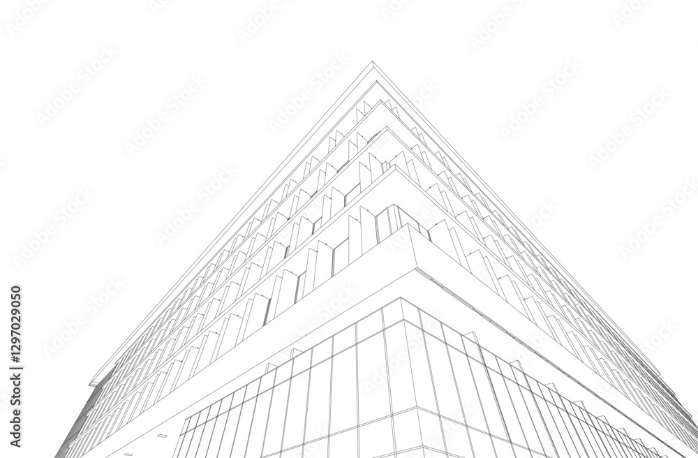 Modern Architectural Wireframe. Futuristic building perspective Modern Architectural Wireframe. Futuristic building perspective