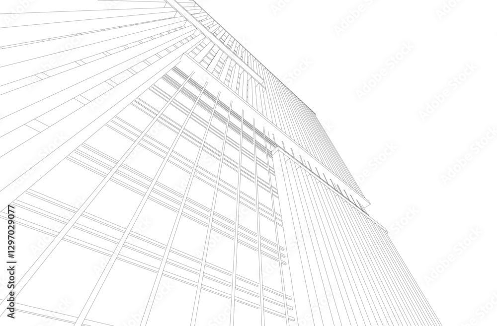 Modern Architectural Wireframe. Futuristic building perspective Modern Architectural Wireframe. Futuristic building perspective